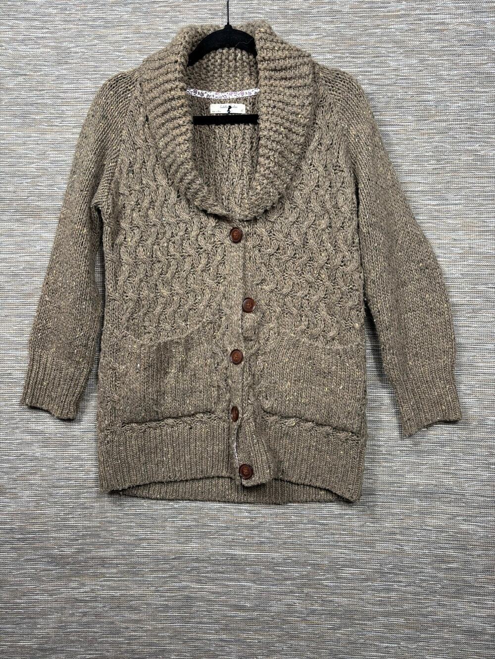 Isabella Sinclair Sweater Cardigan Womens M Brown Alpaca Shawl Collar Knit